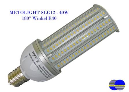 14/15 LED-SLG-12-40 Watt METOLIGHT LED-Straßenleuchtmittel E27 oder E40-40 Watt 11 Samsung-LEDs Lichtwinkel 180 IP64 Lebensdauer ca. 50.000h Nicht Dimmbar. Abmessung: 263 mm lang (inkl.