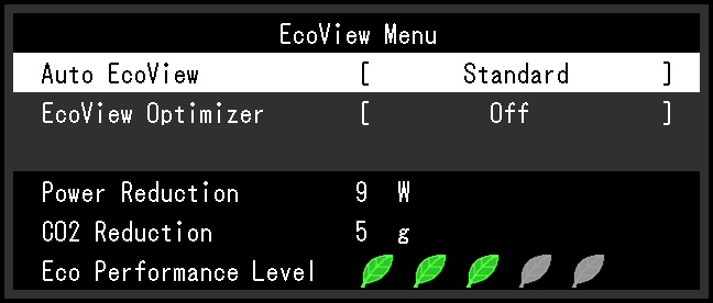 5-4. Verminderung des Blendlichts EcoView Optimizer Mit EcoView Optimizer wird die Bildschirmhelligkeit gemäß der Umgebungshelligkeit und dem Weißwert des Eingangssignals angepasst.
