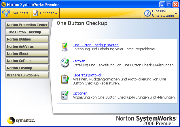 14 Übersicht Schutz während der Arbeit überprüfen So navigieren Sie im Hauptfenster 1 Starten Sie Norton SystemWorks Premier.