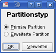 - Hier können Sie den gewünschten Datenträger auswählen, partitionieren oder bereits vorhandene Partionen bearbeiten oder löschen.