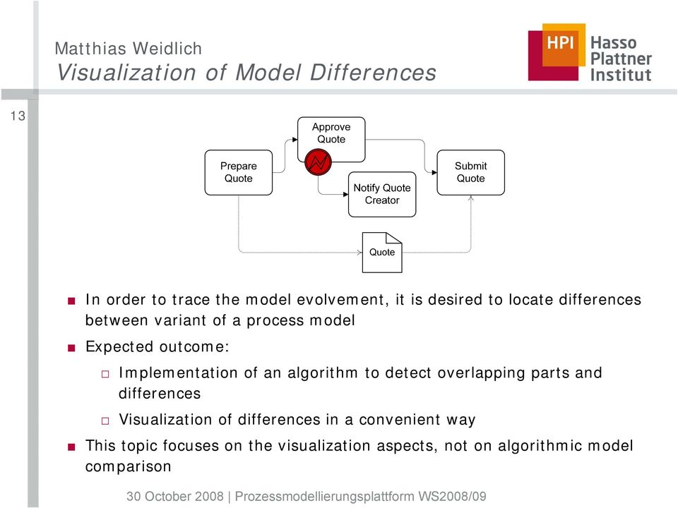 Implementation of an algorithm to detect overlapping parts and differences Visualization of