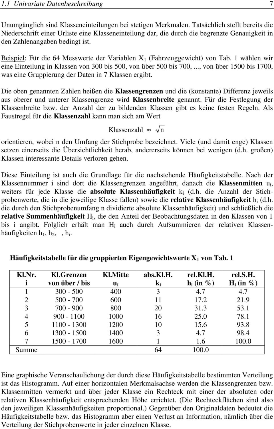 De obe geate Zahle heße de Klassegreze ud de (kostate) Dfferez jewels aus oberer ud uterer Klassegreze wrd Klassebrete geat. Für de Festlegug der Klassebrete bzw.