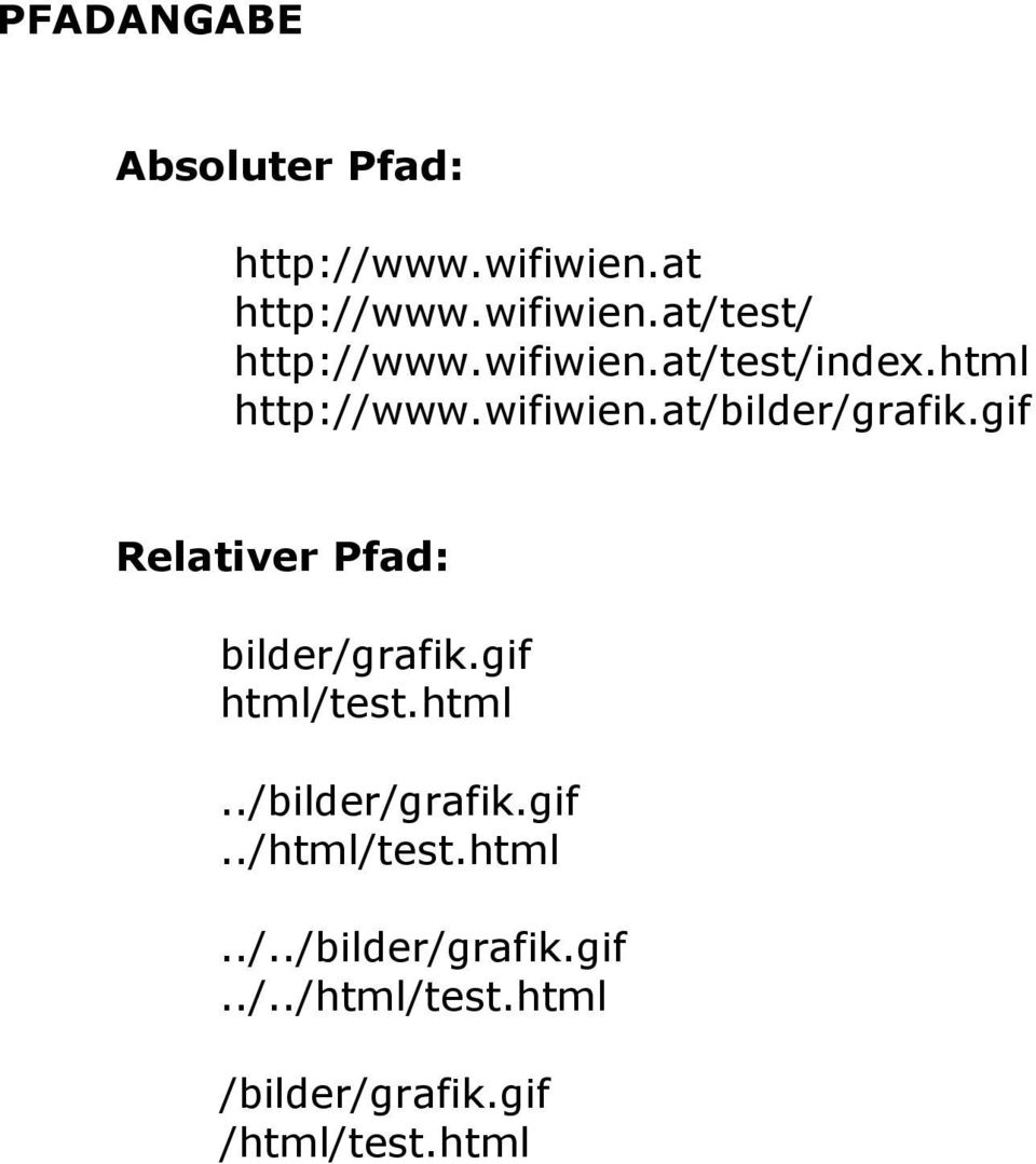 gif Relativer Pfad: bilder/grafik.gif html/test.html../bilder/grafik.gif../html/test.