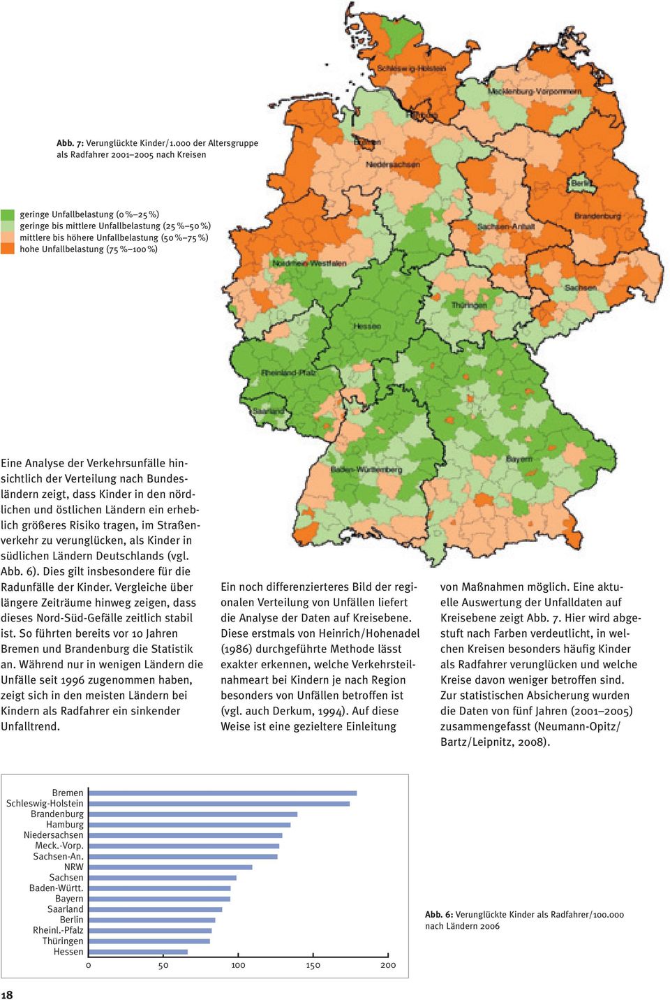 Unfallbelastung (75 % 100 %) Eine Analyse der Verkehrsunfälle hinsicht lich der Verteilung nach Bundesländern zeigt, dass Kinder in den nörd lichen und östlichen Ländern ein erheblich größeres Risiko