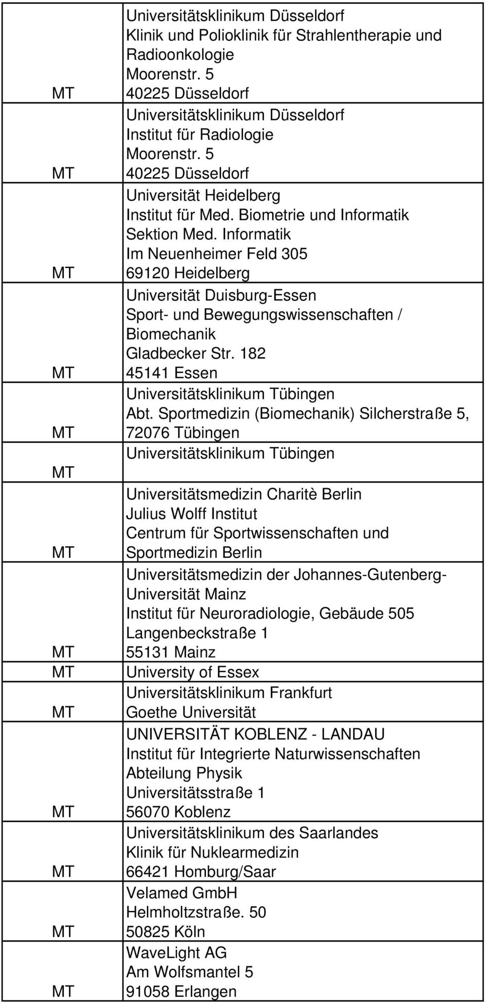 Informatik Im Neuenheimer Feld 305 69120 Heidelberg Universität Duisburg-Essen Sport- und Bewegungswissenschaften / Biomechanik Gladbecker Str. 182 45141 Essen Universitätsklinikum Tübingen Abt.