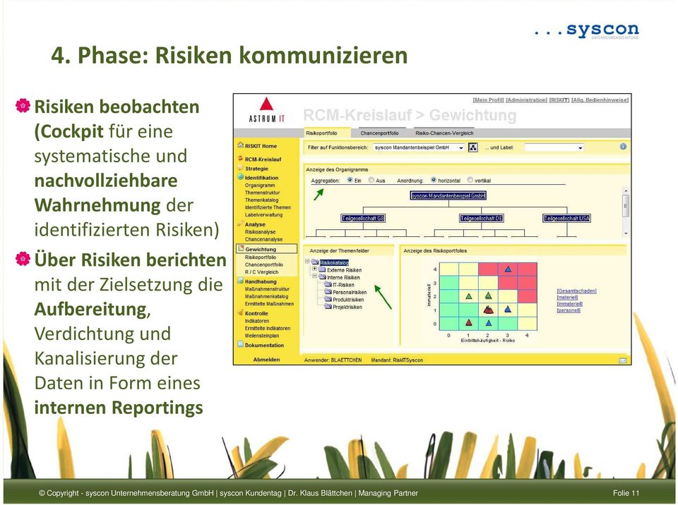 Zielsetzung die Aufbereitung, Verdichtung und Kanalisierung der Daten in Form eines internen