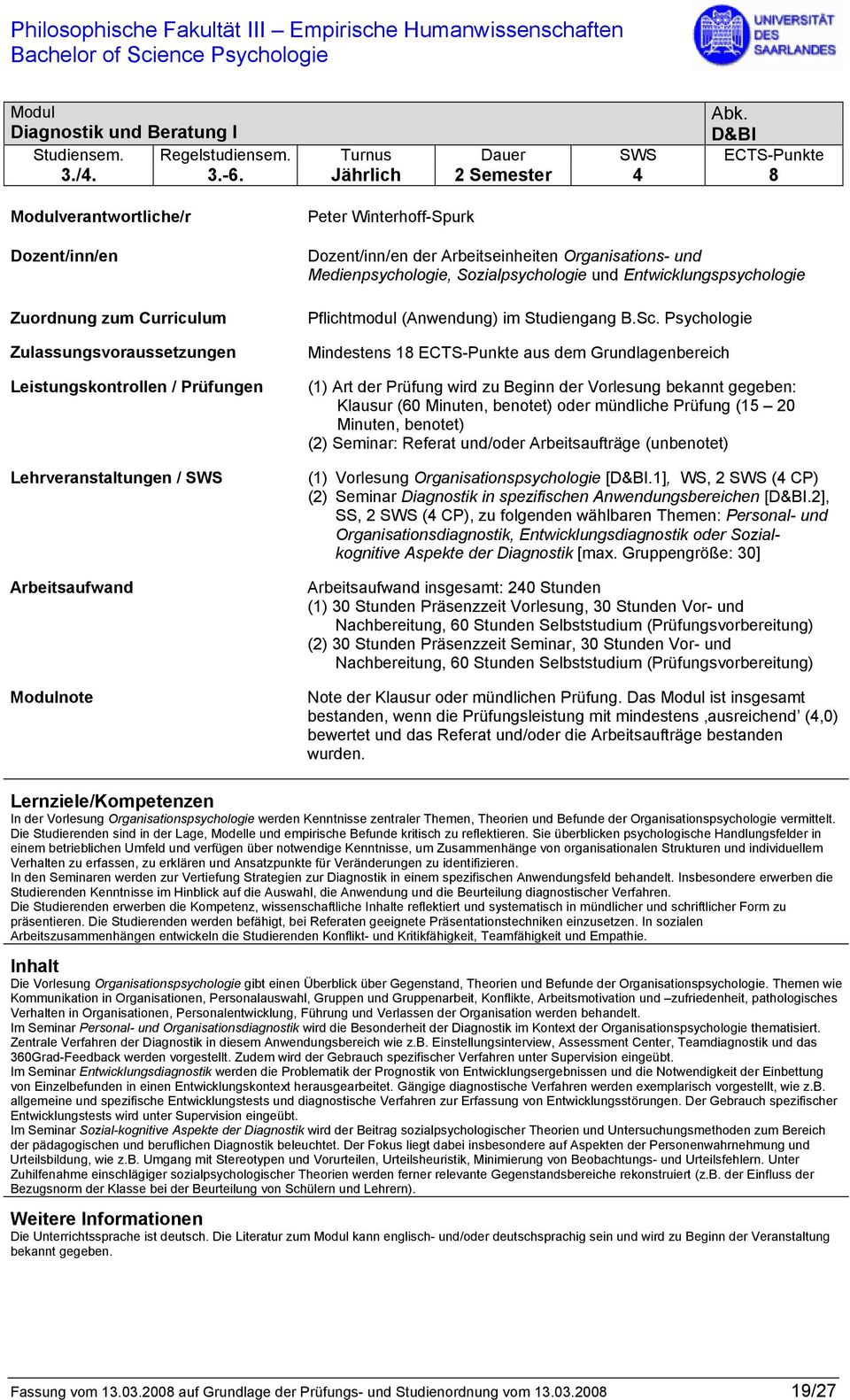 Entwicklungspsychologie Pflichtmodul (Anwendung) im Studiengang B.Sc.