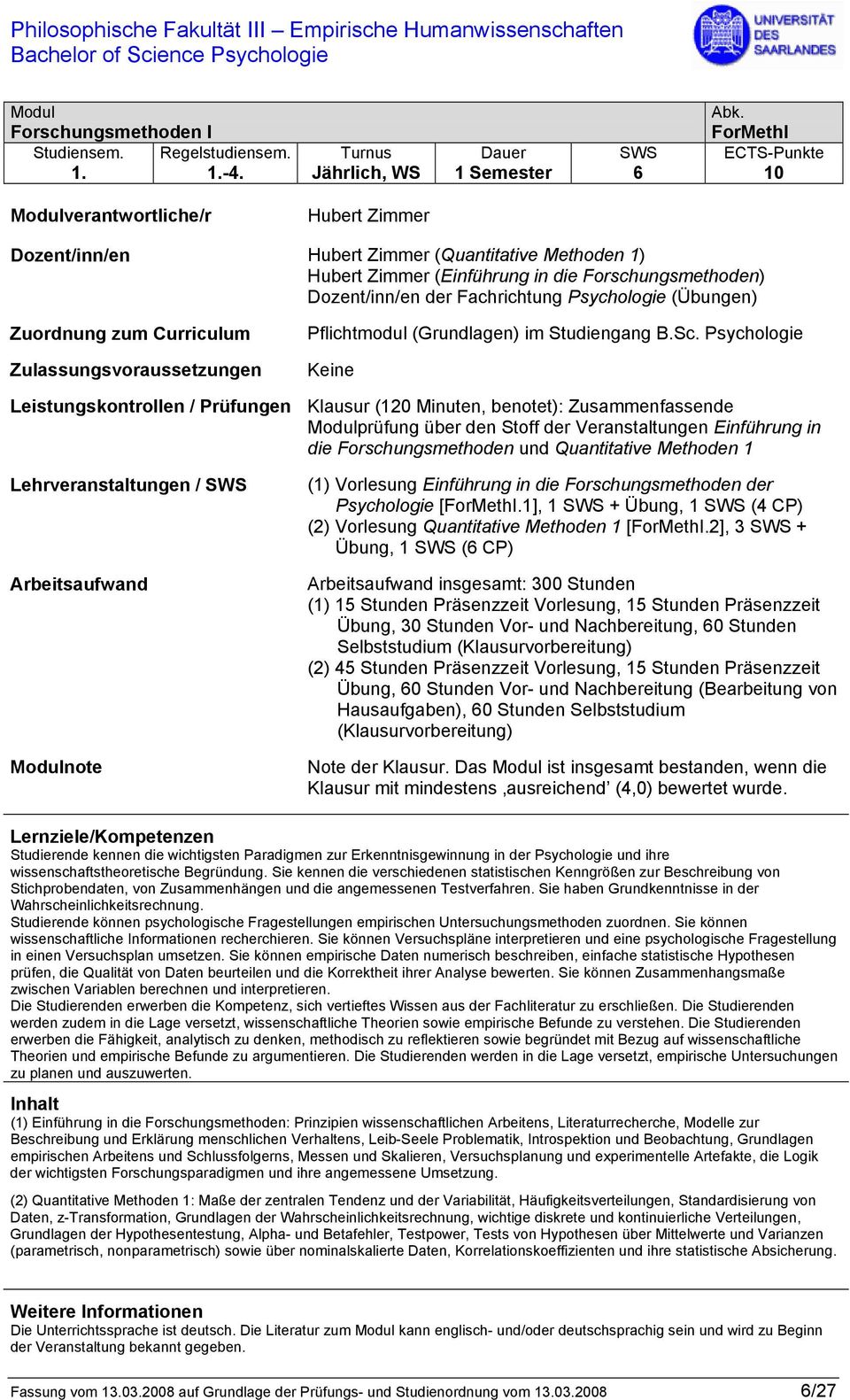 Pflichtmodul (Grundlagen) im Studiengang B.Sc.