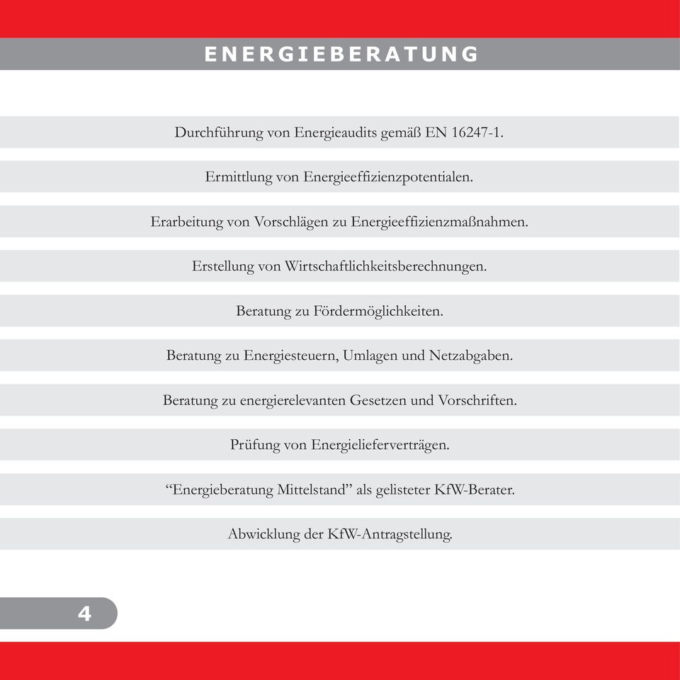 Beratung zu Fördermöglichkeiten. Beratung zu Energiesteuern, Umlagen und Netzabgaben.