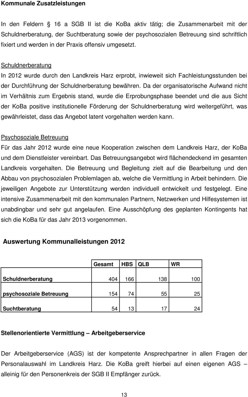Schuldnerberatung In 2012 wurde durch den Landkreis Harz erprobt, inwieweit sich Fachleistungsstunden bei der Durchführung der Schuldnerberatung bewähren.