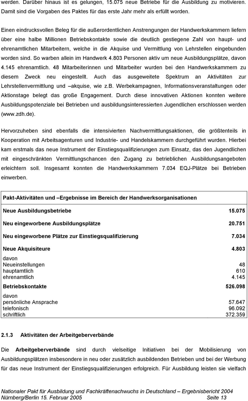 ehrenamtlichen Mitarbeitern, welche in die Akquise und Vermittlung von Lehrstellen eingebunden worden sind. So warben allein im Handwerk 4.803 Personen aktiv um neue Ausbildungsplätze, davon 4.