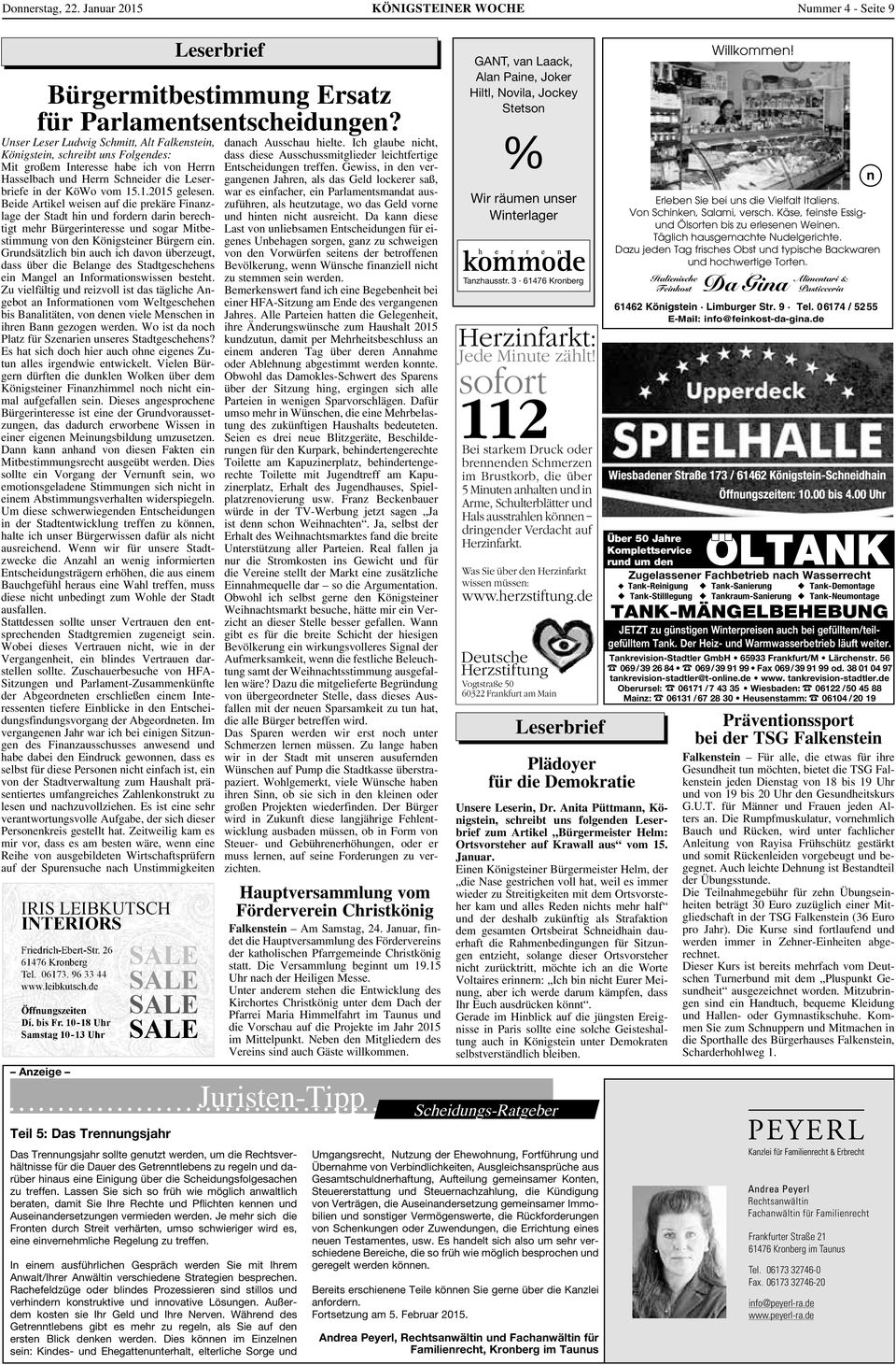 Schneider die Leserbriefe in der KöWo vom 15.1.2015 gelesen.