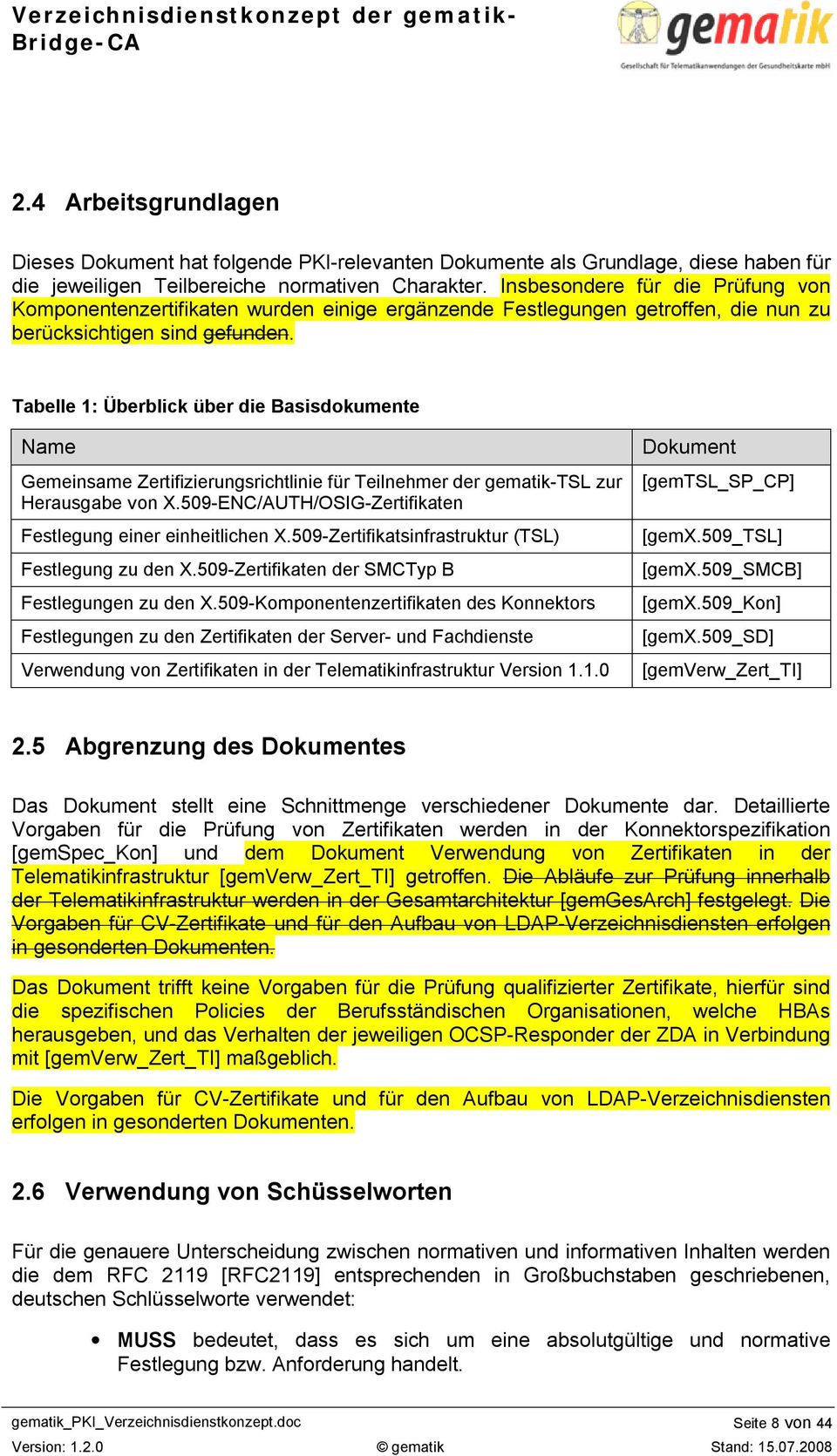 Tabelle 1: Überblick über die Basisdokumente Name Gemeinsame Zertifizierungsrichtlinie für Teilnehmer der gematik-tsl zur Herausgabe von X.
