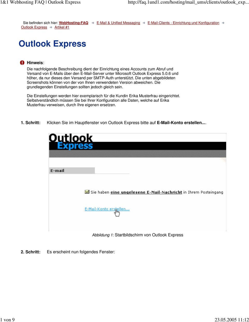 Beschreibung dient der Einrichtung eines Accounts zum Abruf und Versand von E-Mails über den E-Mail-Server unter Microsoft Outlook Express 5.0.
