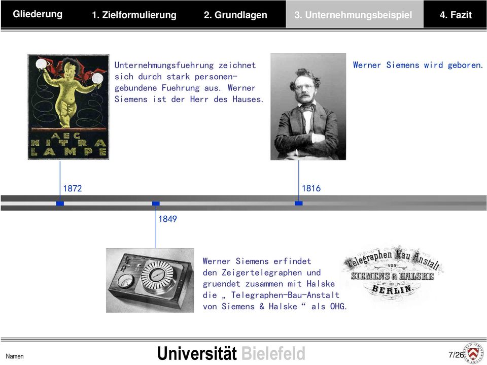 1872 1816 1849 Werner Siemens erfindet den Zeigertelegraphen und gruendet