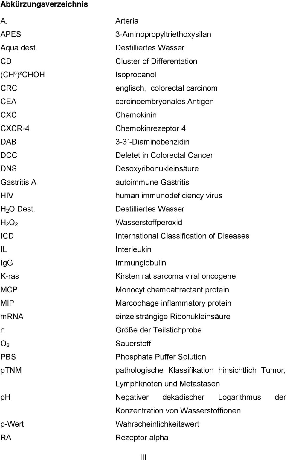 -Diaminobenzidin DCC Deletet in Colorectal Cancer DNS Desoxyribonukleinsäure Gastritis A autoimmune Gastritis HIV human immunodeficiency virus H 2 O Dest.