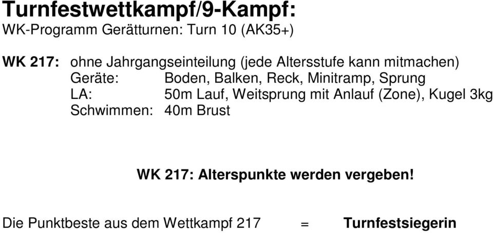 50m Lauf, Weitsprung mit Anlauf (Zone), Kugel 3kg WK 217: