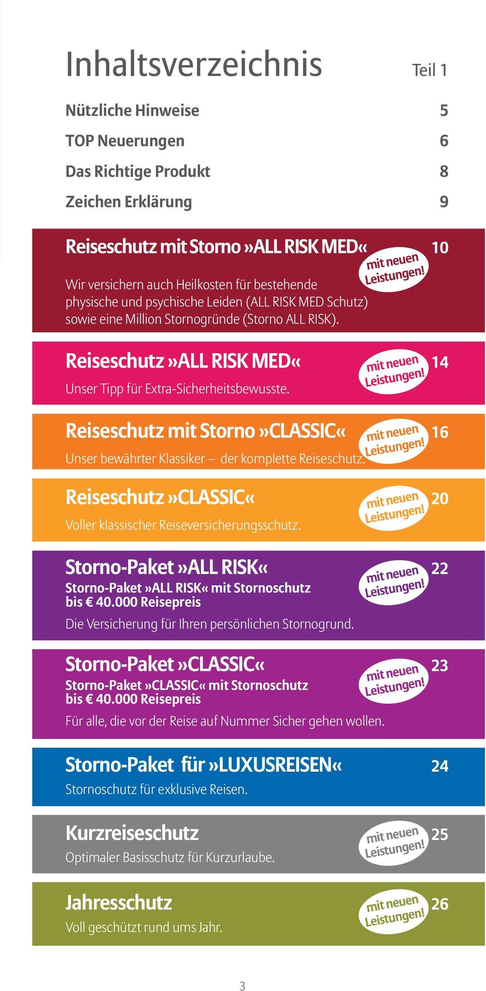 Reiseschutz mit Storno»CLASSIC«16 Unser bewährter Klassiker der komplette Reiseschutz. Reiseschutz»CLASSIC«20 Voller klassischer Reiseversicherungsschutz.