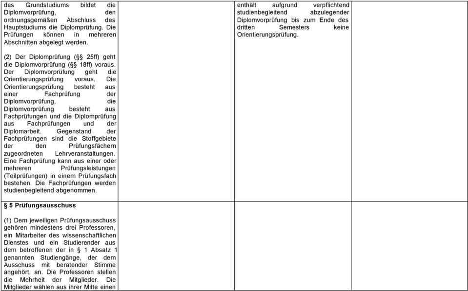(2) Der Diplomprüfung ( 25ff) geht die Diplomvorprüfung ( 18ff) voraus. Der Diplomvorprüfung geht die Orientierungsprüfung voraus.