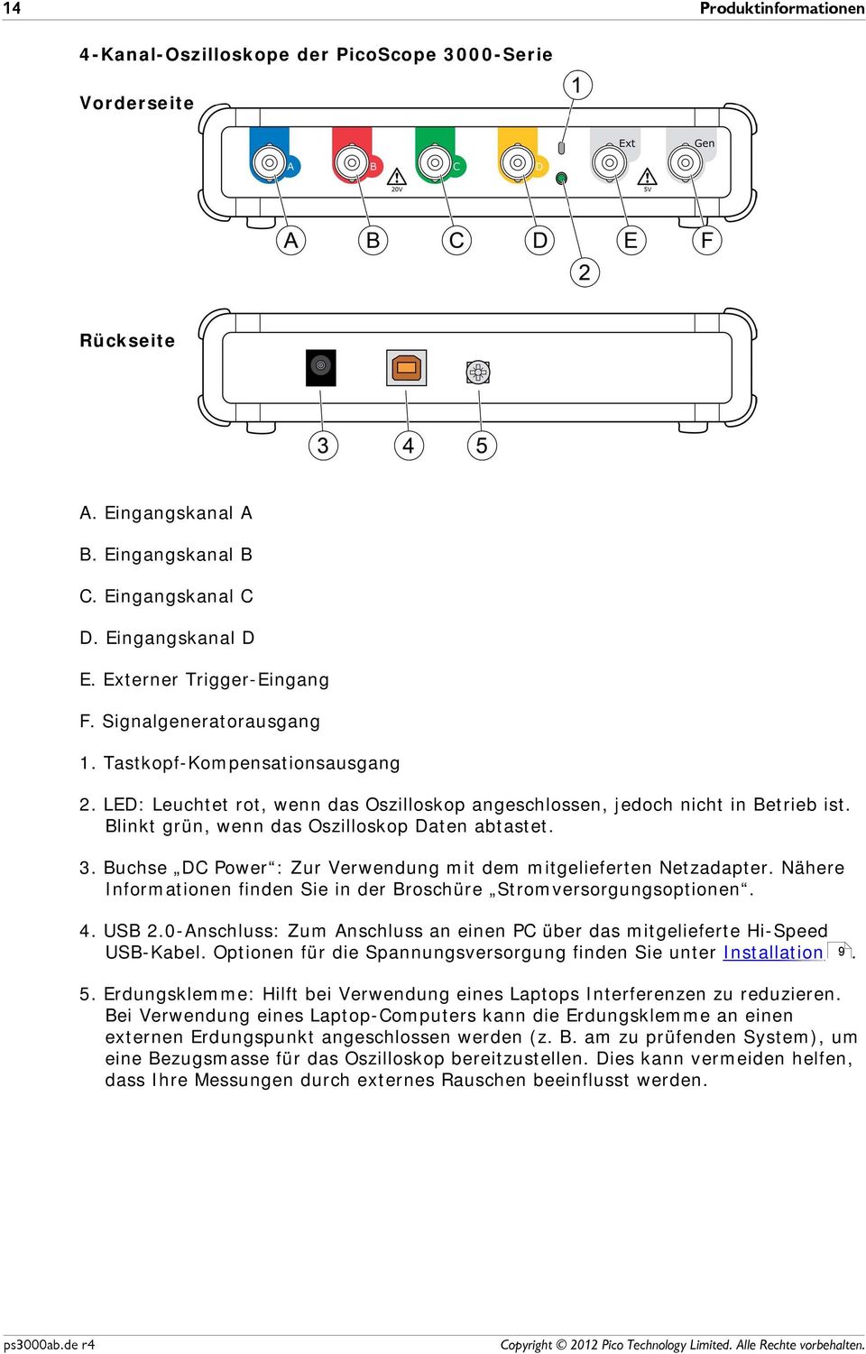 Buchse DC Power : Zur Verwendung mit dem mitgelieferten Netzadapter. Nähere Informationen finden Sie in der Broschüre Stromversorgungsoptionen. 4. USB 2.