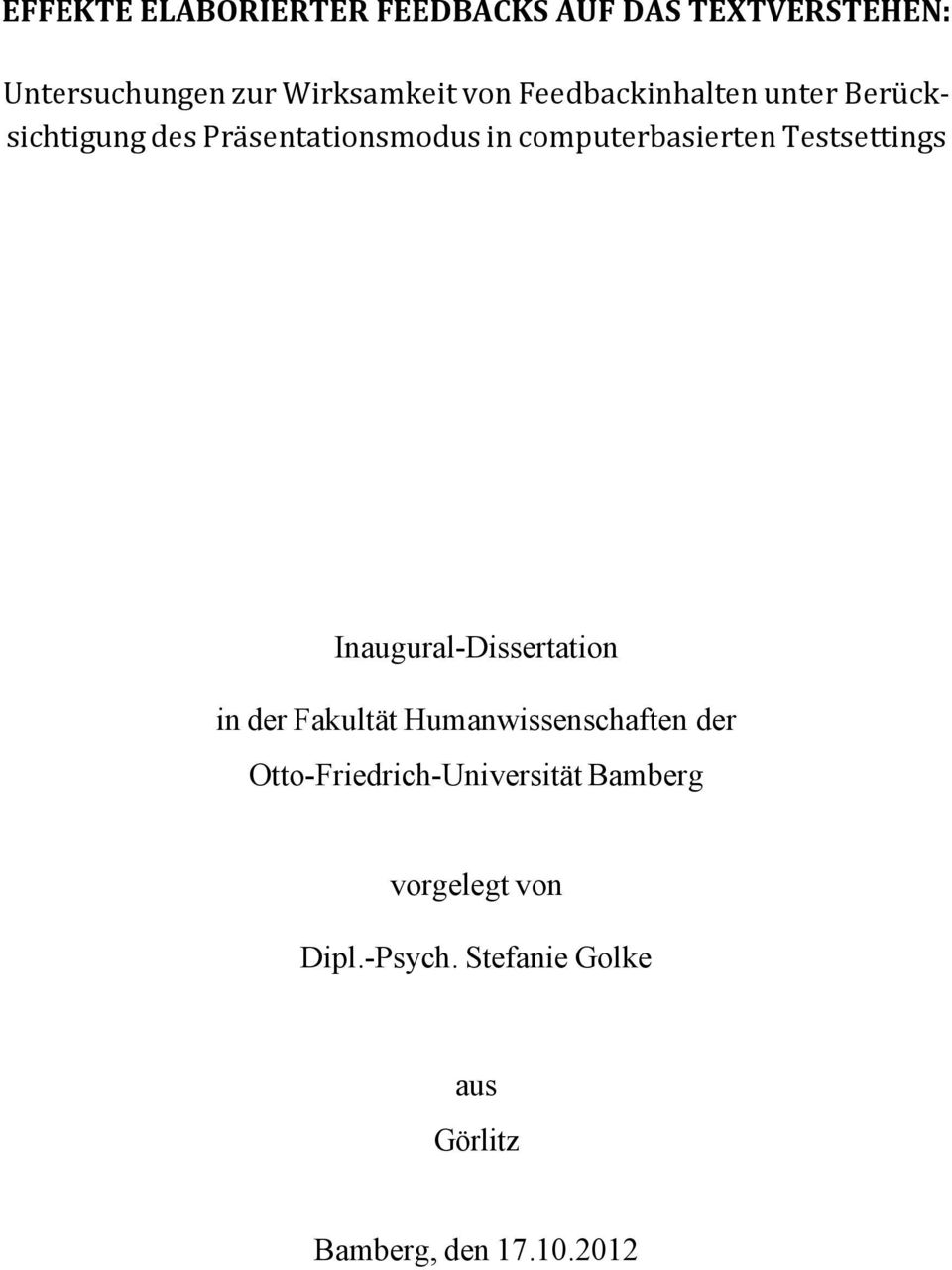 Testsettings Inaugural-Dissertation in der Fakultät Humanwissenschaften der