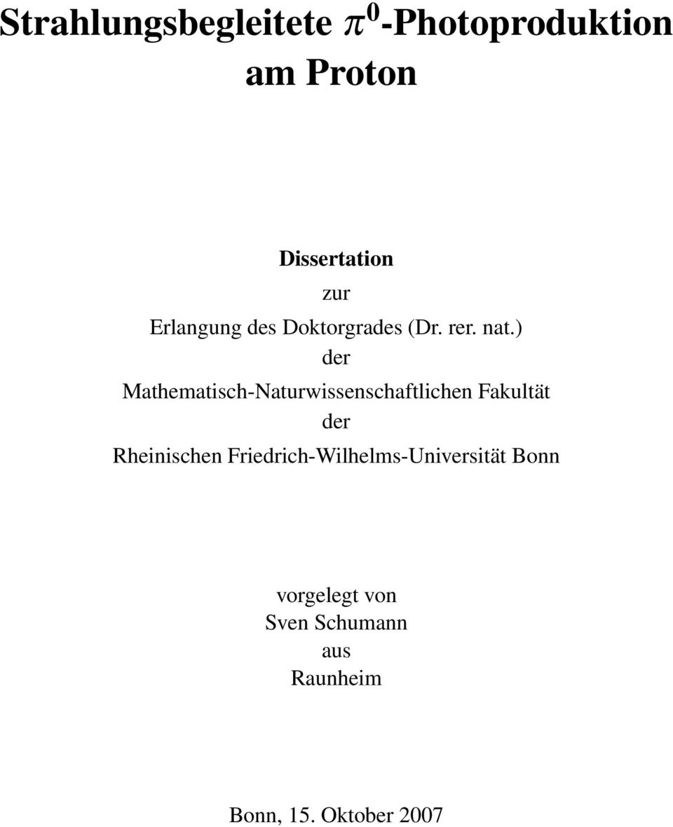 ) der Mathematisch-Naturwissenschaftlichen Fakultät der Rheinischen