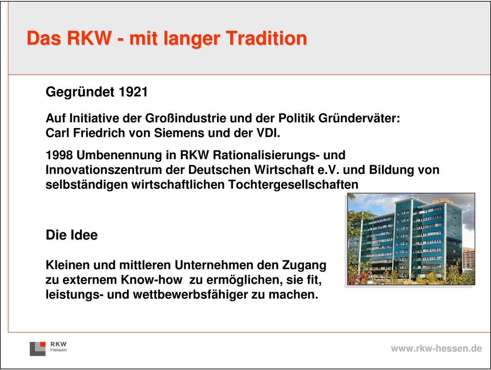 1998 Umbenennung in RKW Rationalisierungs- und Innova