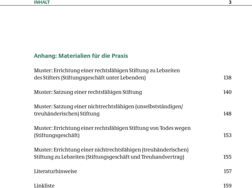 treuhänderischen) Stiftung 148 Muster: Errichtung einer rechtsfähigen Stiftung von Todes wegen (Stiftungsgeschäft) 153 Muster: Errichtung