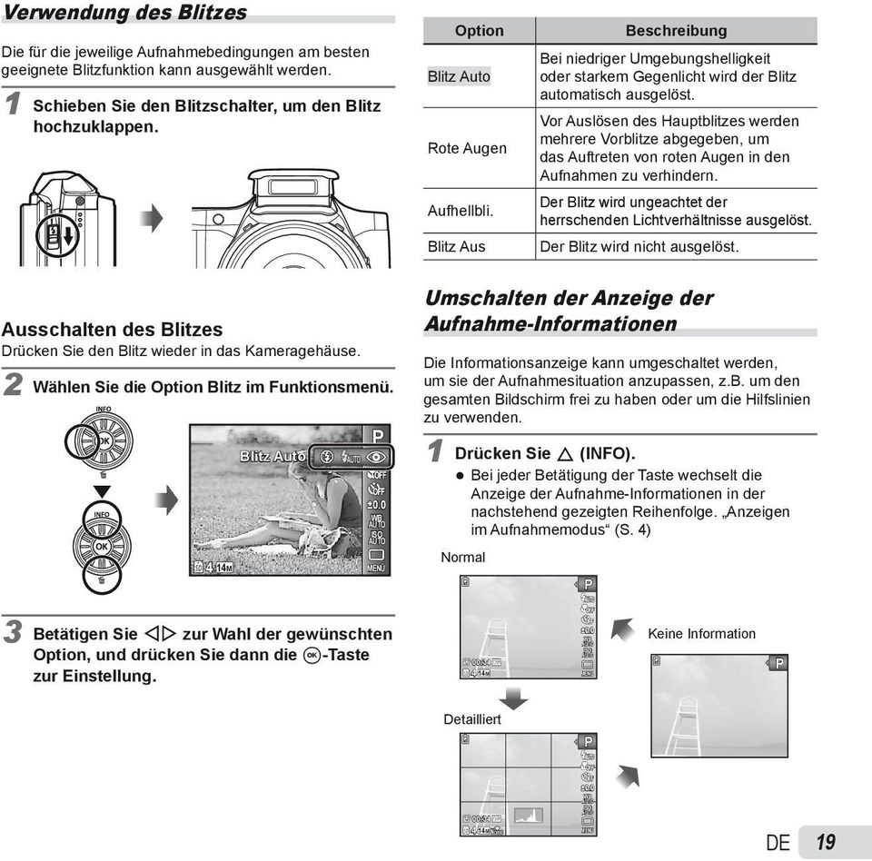 Vor Auslösen des Hauptblitzes werden mehrere Vorblitze abgegeben, um das Auftreten von roten Augen in den Aufnahmen zu verhindern.