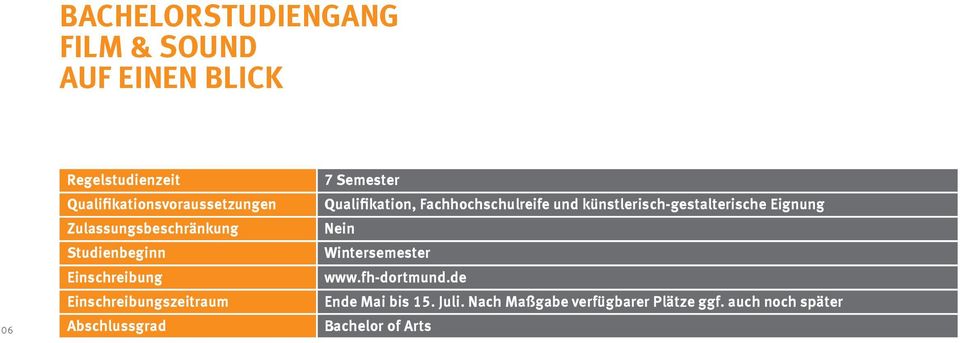 Qualifikation, Fachhochschulreife und künstlerisch-gestalterische Eignung Nein Wintersemester www.