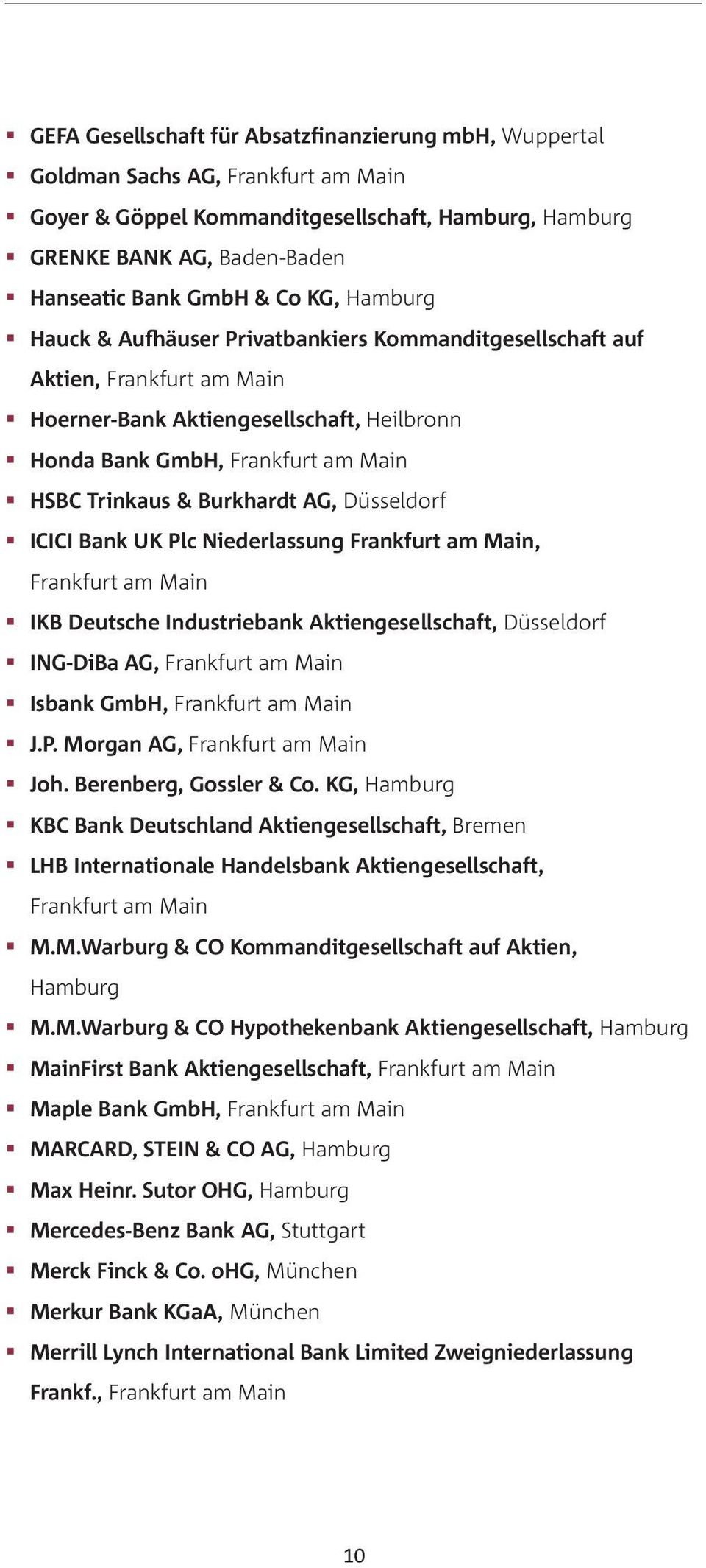 Deutsche Industriebank Aktiengesellschaft, Düsseldorf ING-DiBa AG, Isbank GmbH, J.P. Morgan AG, Joh. Berenberg, Gossler & Co.