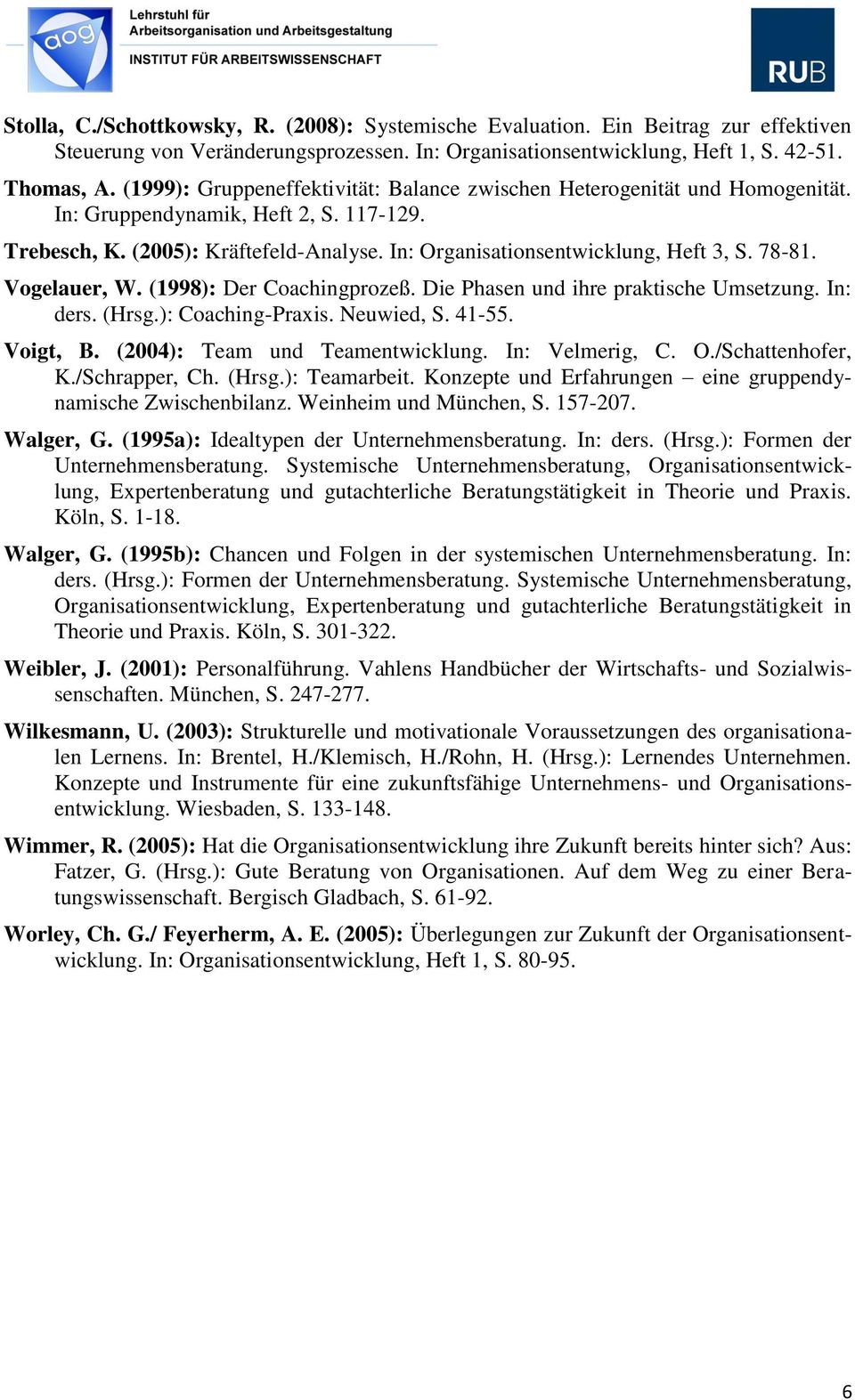 78-81. Vogelauer, W. (1998): Der Coachingprozeß. Die Phasen und ihre praktische Umsetzung. In: ders. (Hrsg.): Coaching-Praxis. Neuwied, S. 41-55. Voigt, B. (2004): Team und Teamentwicklung.
