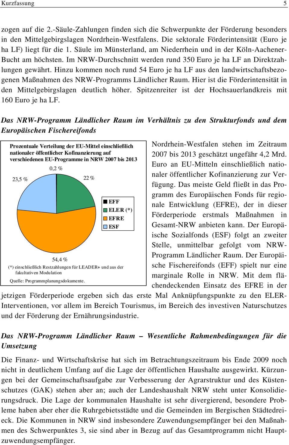 Im NRW-Durchschnitt werden rund 350 Euro je ha LF an Direktzahlungen gewährt. Hinzu kommen noch rund 54 Euro je ha LF aus den landwirtschaftsbezogenen Maßnahmen des NRW-Programms Ländlicher Raum.