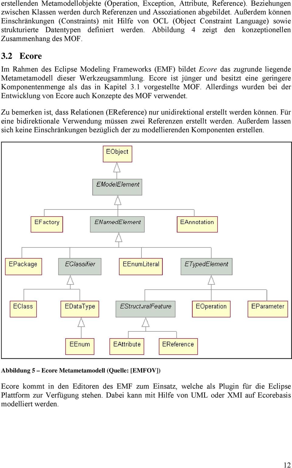 Abbildung 4 zeigt den konzeptionellen Zusammenhang des MOF. 3.2 Ecore Im Rahmen des Eclipse Modeling Frameworks (EMF) bildet Ecore das zugrunde liegende Metametamodell dieser Werkzeugsammlung.