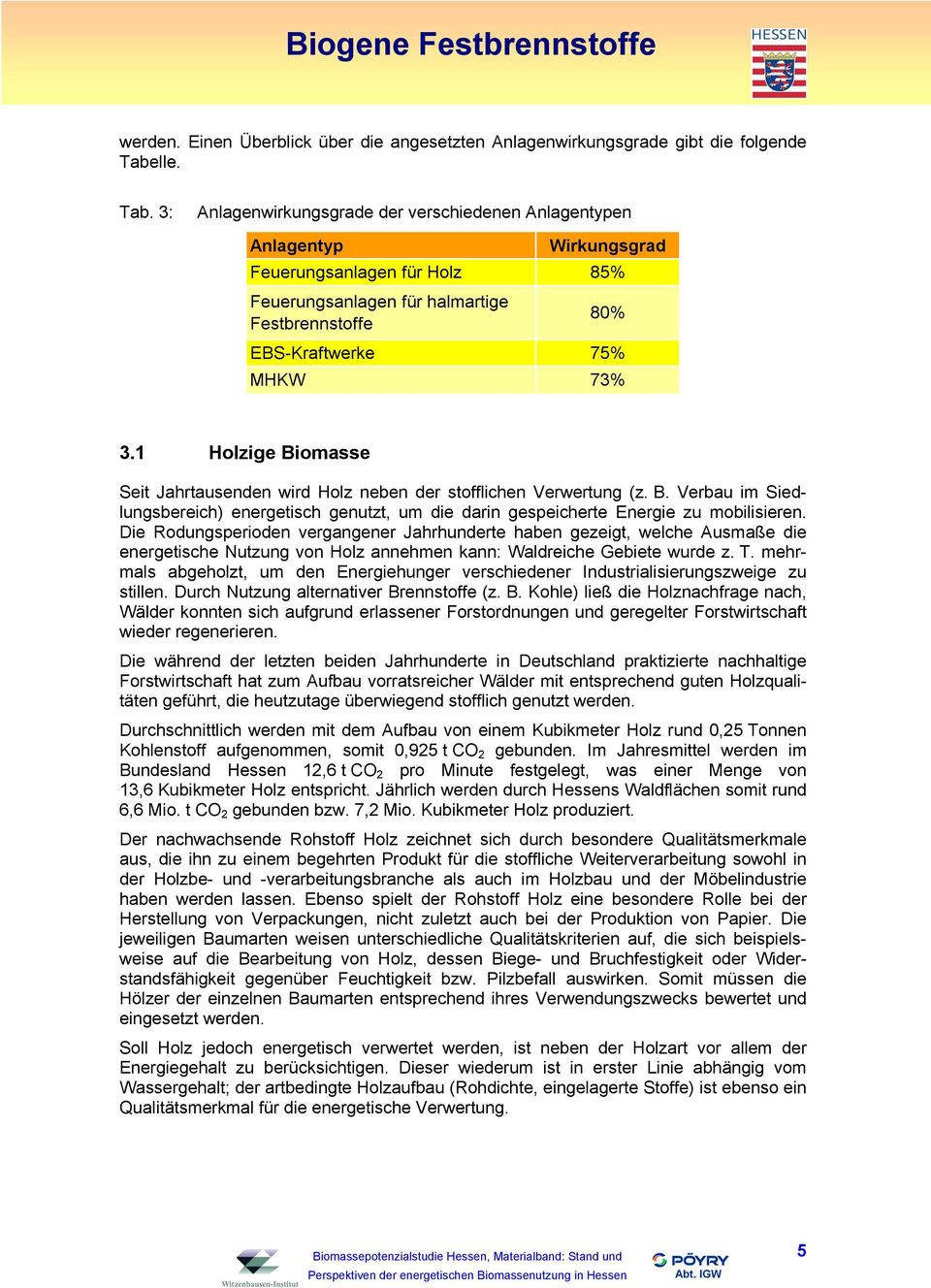 3: Anlagenwirkungsgrade der verschiedenen Anlagentypen Anlagentyp Wirkungsgrad Feuerungsanlagen für Holz 85% Feuerungsanlagen für halmartige Festbrennstoffe 80% EBS-Kraftwerke 75% MHKW 73% 3.