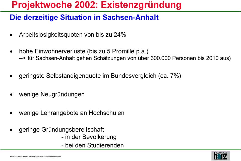 000 Personen bis 2010 aus) geringste Selbständigenquote im Bundesvergleich (ca.
