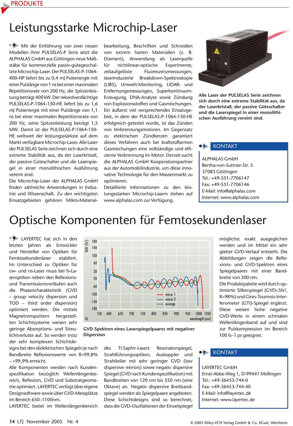 Der rekordverdächtige PULSELAS-P-1064-150-HE liefert bis zu 1,6 mj Pulsenergie mit einer Pulslänge von 1,1 ns bei einer maximalen Repetitionsrate von 200 Hz, seine Spitzenleistung beträgt 1,5 MW.