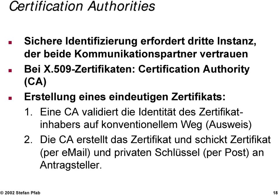 Eine CA validiert die Identität des Zertifikatinhabers auf konventionellem Weg (Ausweis) 2.