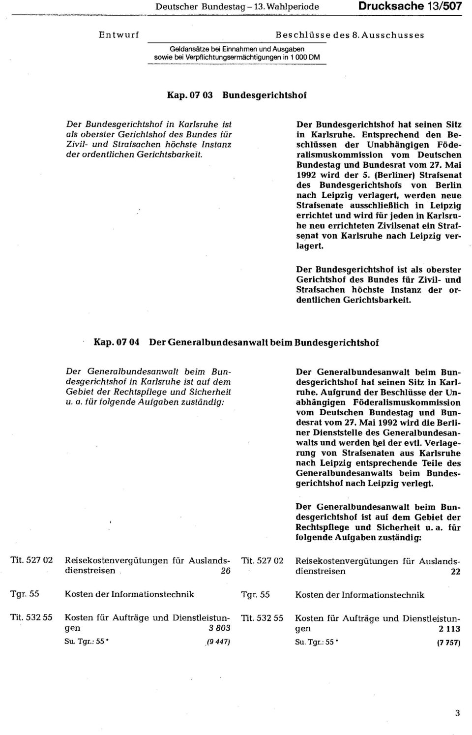 Der Bundesgerichtshof hat seinen Sitz in Karlsruhe. Entsprechend den Beschlüssen der Unabhängigen Föderalismuskommission vom Deutschen Bundestag und Bundesrat vom 27. Mai 1992 wird der 5.
