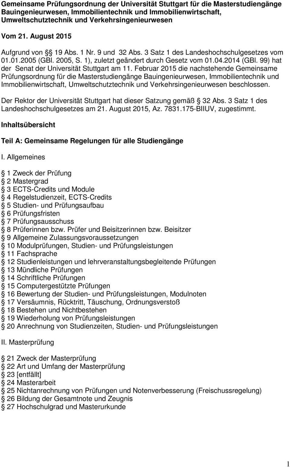 99) hat der Senat der Universität Stuttgart am 11.