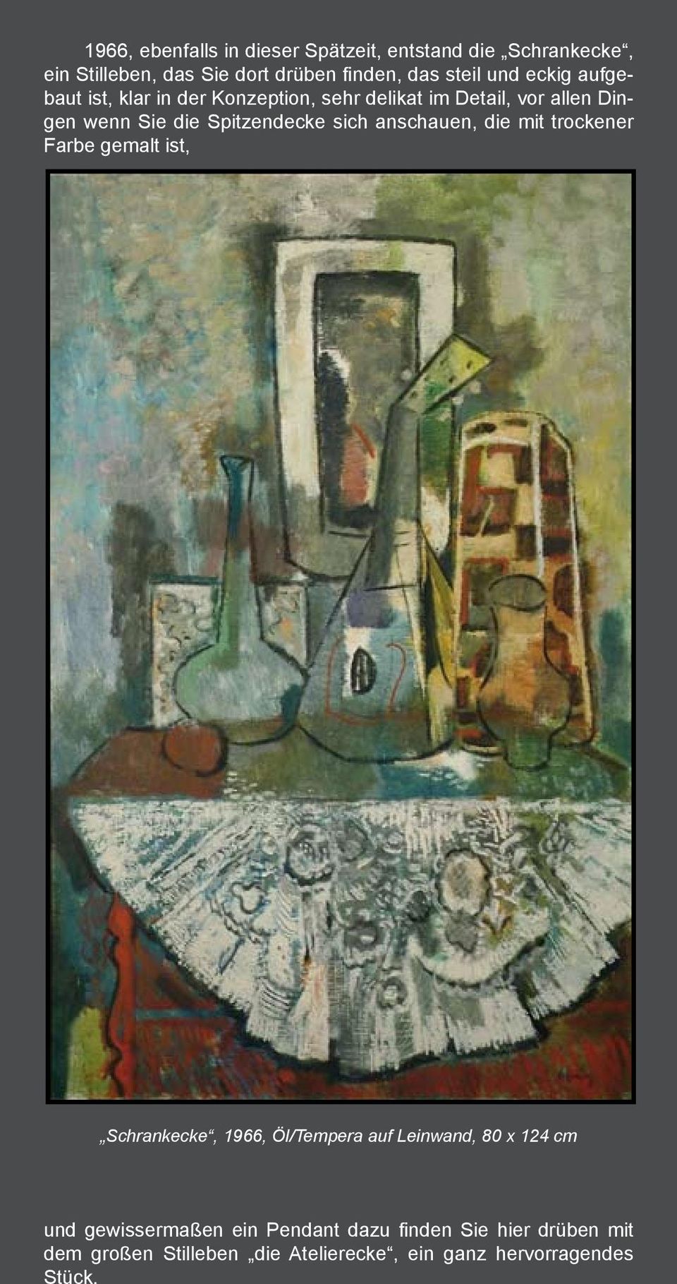 sich anschauen, die mit trockener Farbe gemalt ist, Schrankecke, 1966, Öl/Tempera auf Leinwand, 80 x 124 cm und