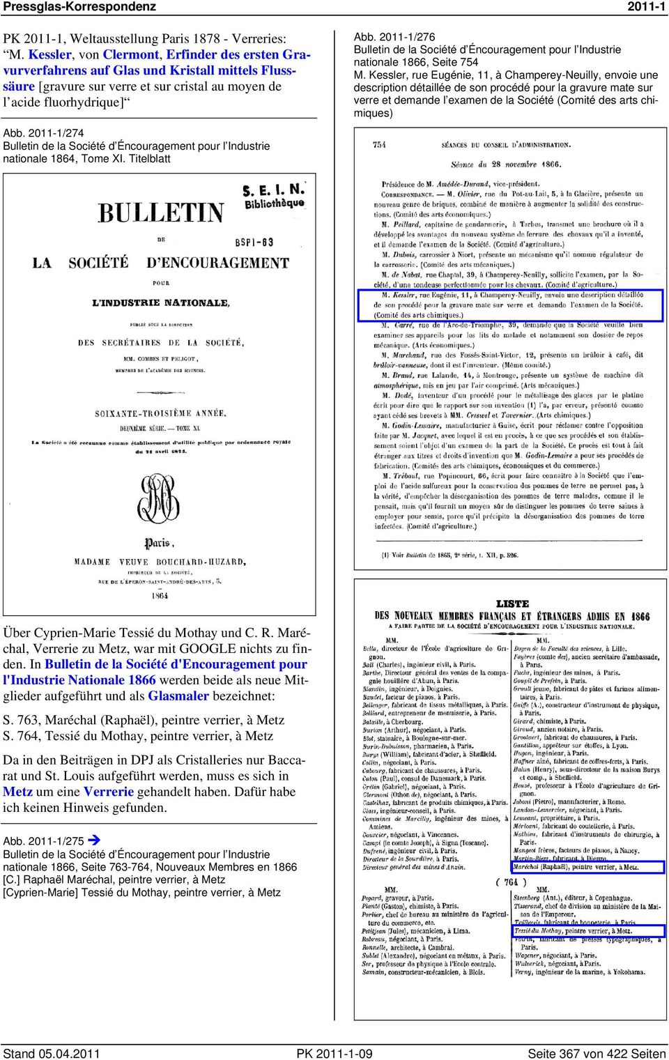 2011-1/274 nationale 1864, Tome XI. Titelblatt Abb. 2011-1/276 nationale 1866, Seite 754 M.