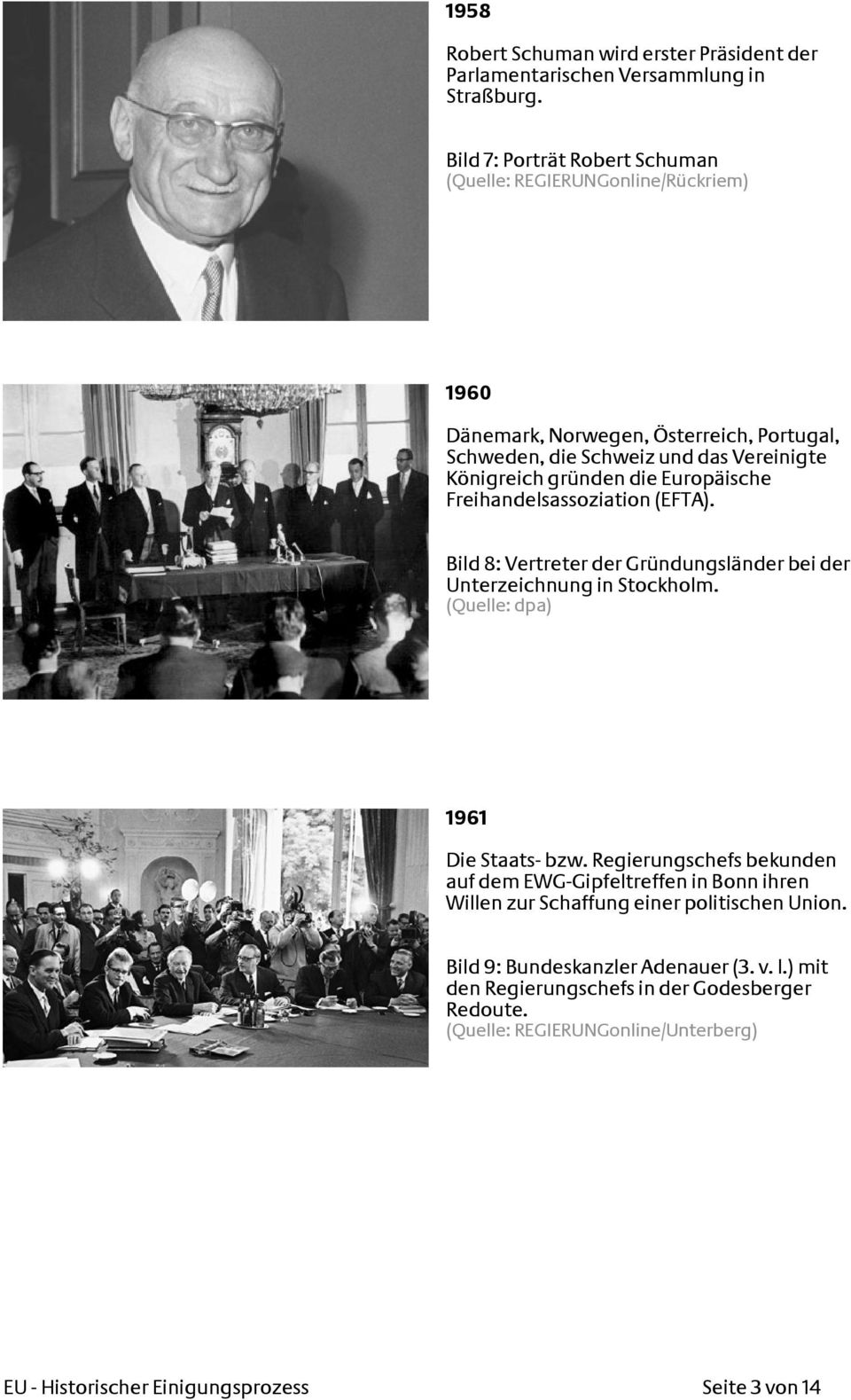 die Europäische Freihandelsassoziation (EFTA). Bild 8: Vertreter der Gründungsländer bei der Unterzeichnung in Stockholm. 1961 Die Staats- bzw.