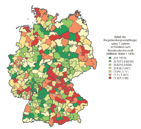 Quelle: Bozorgmehr K, Stock C. Unveröffentlicht. Eigene Analysen der Daten des Stat. Bundesamts, 31.12.2013, Landkreise/ Kreisfreie Städte.