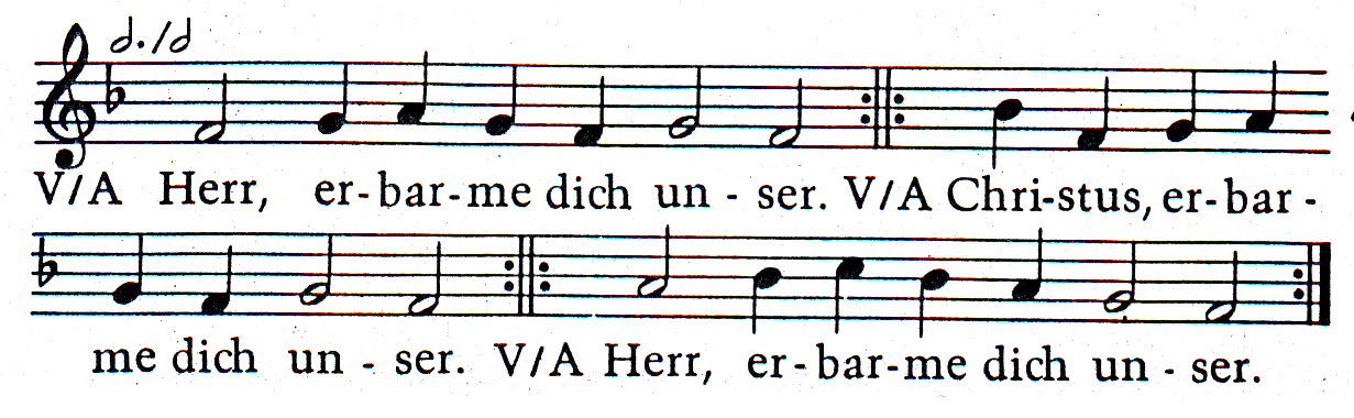 P: + Im Namen des Vaters und des Sohnes und des Heiligen Geistes. A: Amen. P: Der Herr sei mit Euch. A: Und mit Deinem Geiste.