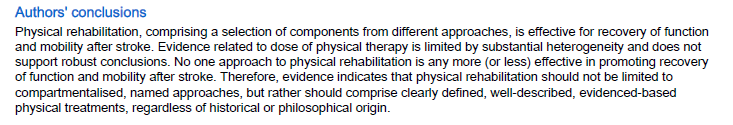 Dementsprechend weißt die Evidenz darauf hin, dass physikalische Rehabilitation nicht auf zergliederte, namentlich bezeichnete Konzepte limitiert, als vielmehr klar