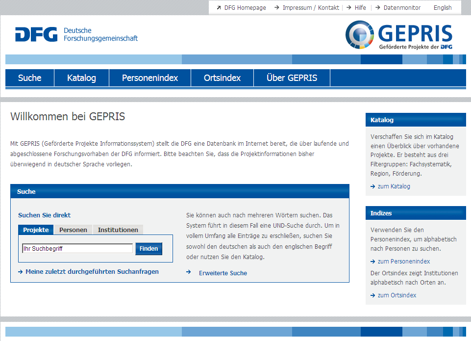 Forschungsinformationssysteme der DFG GEPRIS und REX als Beitrag zur qualitativen Forschungsberichterstattung GEPRIS: Geförderte Projekte der DFG 80.000 Projekte unter Beteiligung von über 47.
