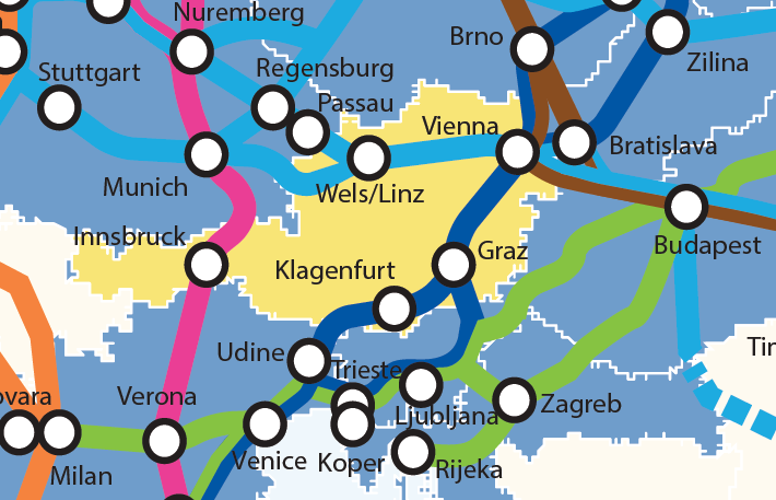 Transeuropäische Netze in Österreich Baltisch-Adriatischer Korridor (dunkelblau) Verbindet Baltische See mit dem Mittelmeer ( via Südpolen, Wien, Bratislava, Ostalpen und Norditalien) mit den
