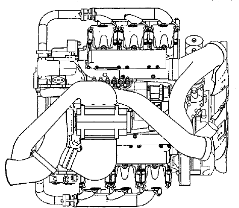 Abb. 10.25: Nutzturbine des DAIMLER- BENZ V8-Turbocompoundmotors Abb. 10.26: DAIMLER-BENZ Motor mit mechan.
