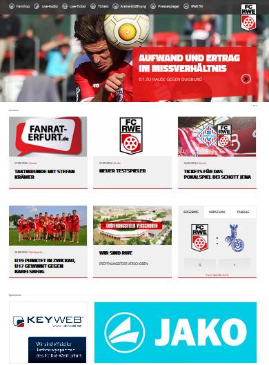 Bannerwerbung RWE-Homepage Sie erhalten eine (1) Bannerwerbung auf der Homepage des FC Rot-Weiß Erfurt (Saison 2014/2015: 385.000 eindeutige Besucher und 2.747.608 Seitenaufrufe).